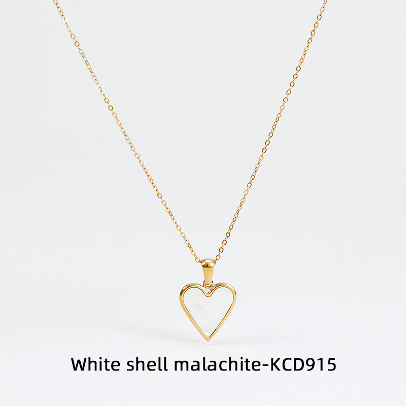 Wholesale Fashion Heart Shape Stainless Steel Inlay Shell Earrings Necklace