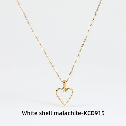 Wholesale Fashion Heart Shape Stainless Steel Inlay Shell Earrings Necklace