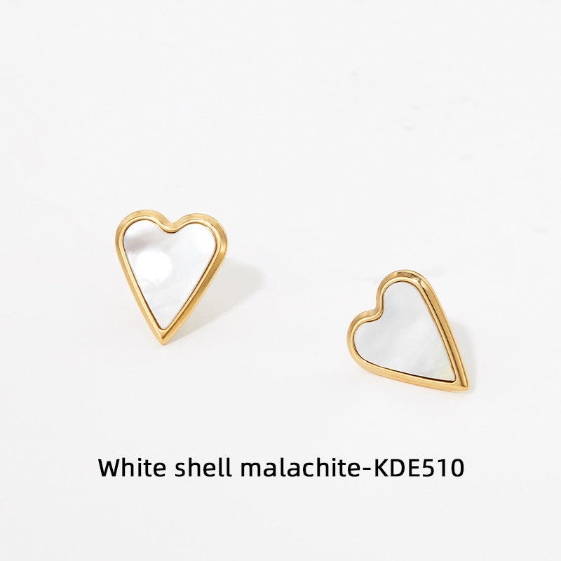 Wholesale Fashion Heart Shape Stainless Steel Inlay Shell Earrings Necklace