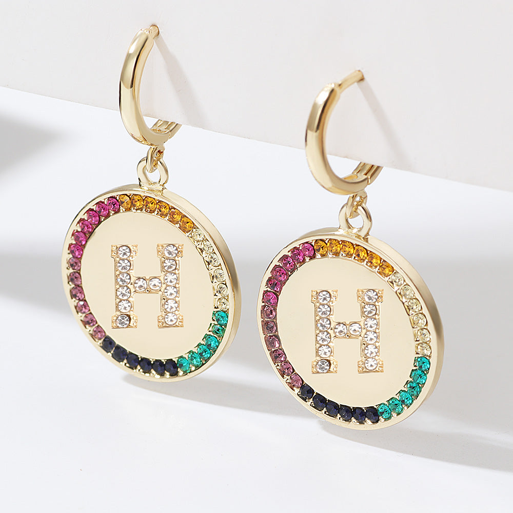 Fashion Round Letter Alloy Inlay Zircon Women's Drop Earrings