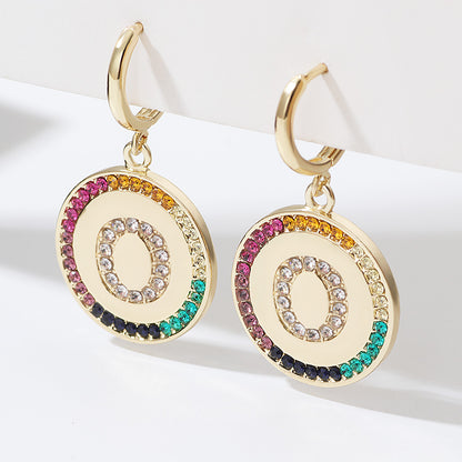 Fashion Round Letter Alloy Inlay Zircon Women's Drop Earrings