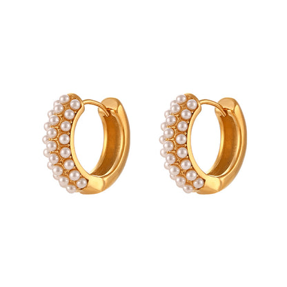 Fashion Round Stainless Steel Earrings Plating Inlay Pearl Stainless Steel Earrings