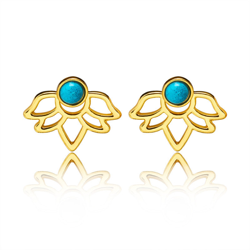 Retro Flower Alloy Inlay Turquoise Women'S Ear Studs