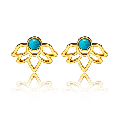 Retro Flower Alloy Inlay Turquoise Women'S Ear Studs