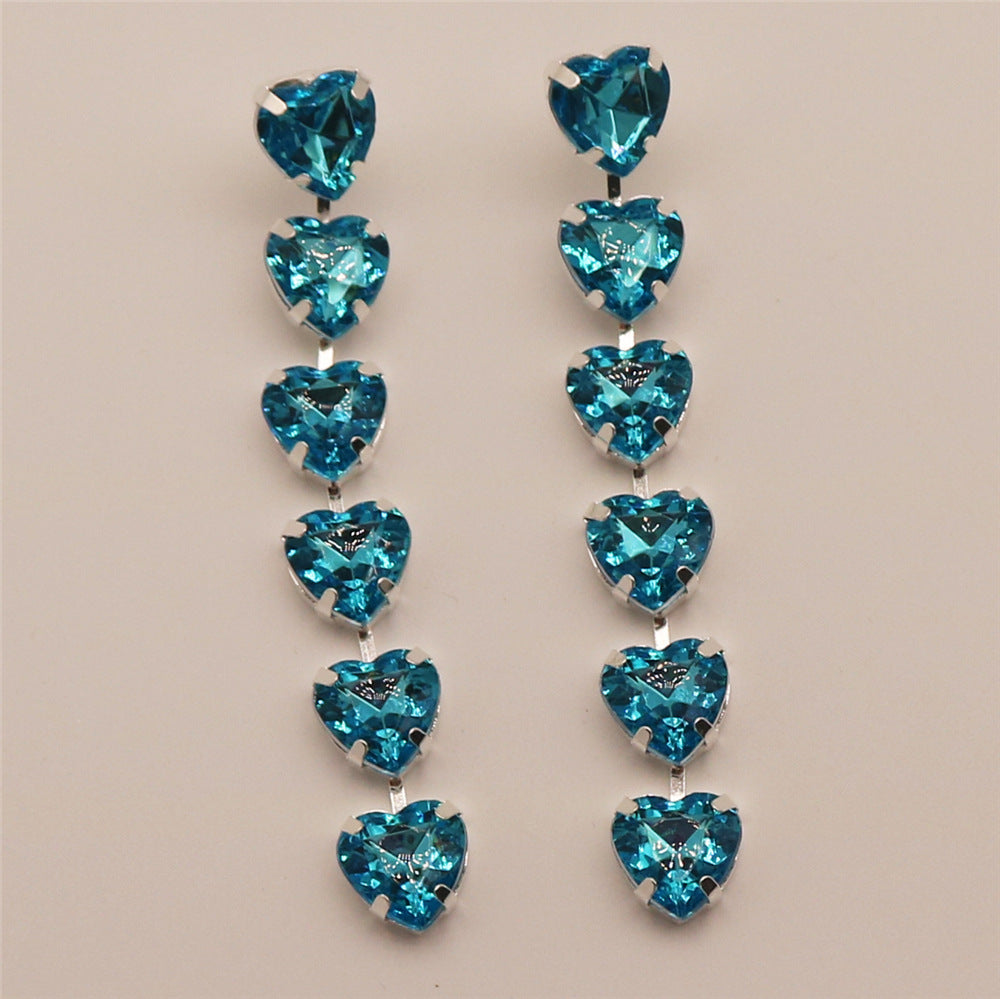 Fashion Heart Shape Metal Inlay Rhinestones Women's Drop Earrings