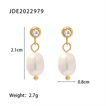 Elegant Geometric Stainless Steel Drop Earrings Gold Plated Pearl Stainless Steel Earrings