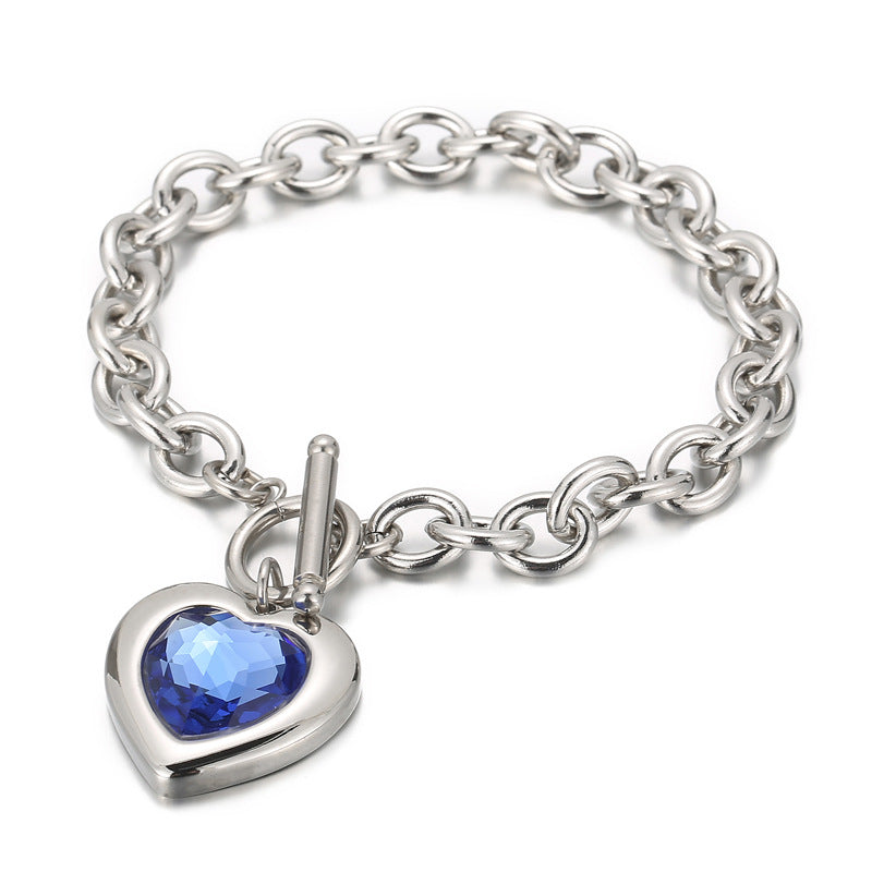 Fashion Heart Shape Titanium Steel Bracelets Plating Inlay Glass Stainless Steel Bracelets