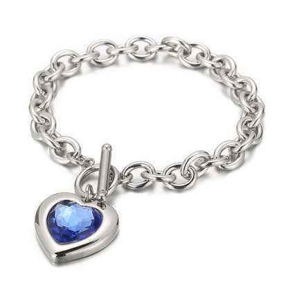 Fashion Heart Shape Titanium Steel Bracelets Plating Inlay Glass Stainless Steel Bracelets