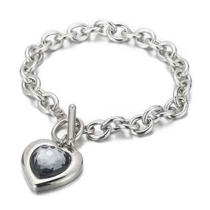 Fashion Heart Shape Titanium Steel Bracelets Plating Inlay Glass Stainless Steel Bracelets