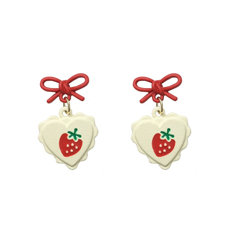 Simple Style Geometric Heart Shape Strawberry Alloy Stoving Varnish Women'S Earrings