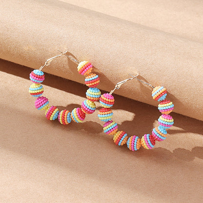 Cute Geometric Beaded Women's Hoop Earrings 1 Pair