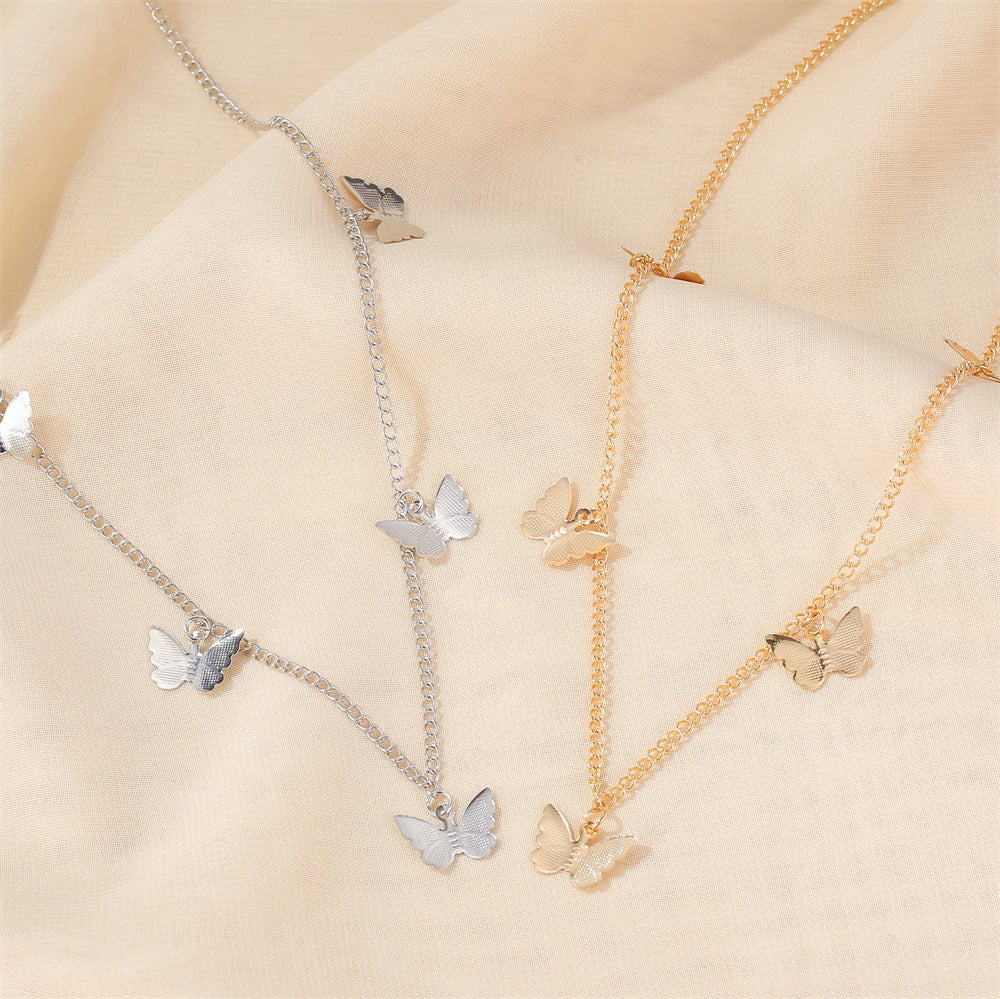 New Necklace Fashion Temperament Short Paragraph Five Butterfly Necklace Simple Single Layer Ladies Clavicle Chain Wholesale Gooddiy