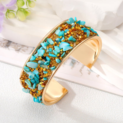 Retro Color Block Alloy Plating Natural Stone Women's Bangle 1 Piece