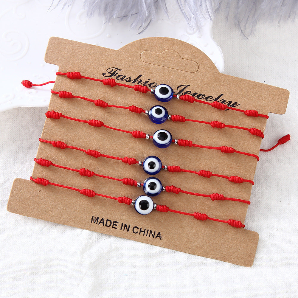 Retro Devil's Eye Glass Rope Unisex Bracelets 1 Set 6 Pieces