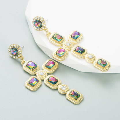 Fashion Cross Alloy Inlay Rhinestones Women's Drop Earrings 1 Pair