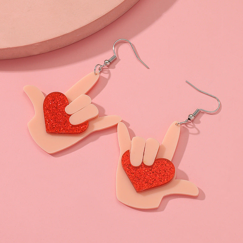 Fashion Creative Palm Heart Acrylic Pendant Earrings