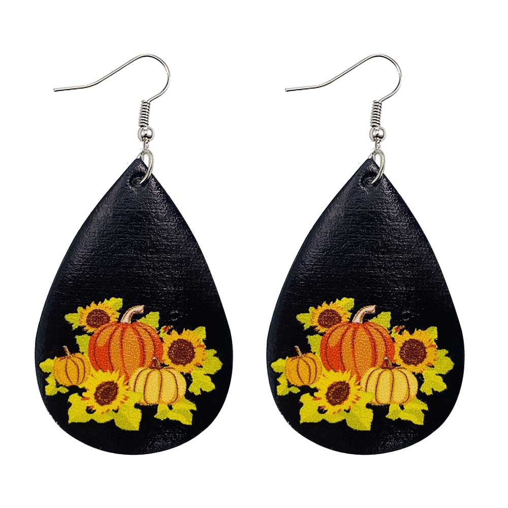 Fashion Pumpkin Pu Leather Printing Women's Drop Earrings 1 Pair