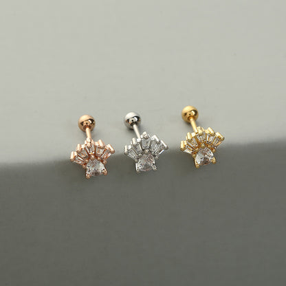 Fashion Cactus Pineapple Copper Ear Studs Inlay Zircon Copper Earrings 1 Piece