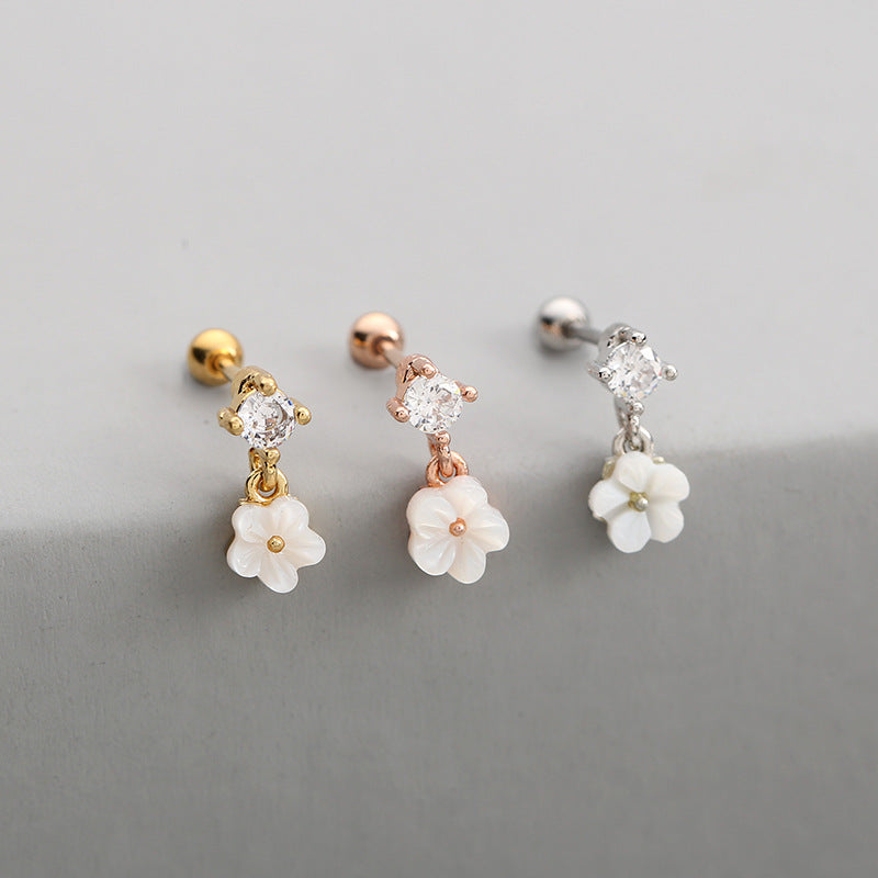 Fashion Flower Copper Ear Studs Inlay Zircon Copper Earrings 1 Piece