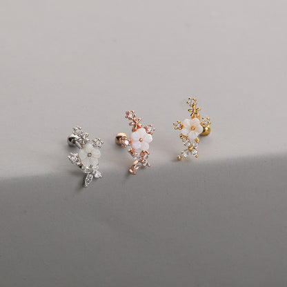 Fashion Flower Copper Ear Studs Inlay Zircon Copper Earrings 1 Piece