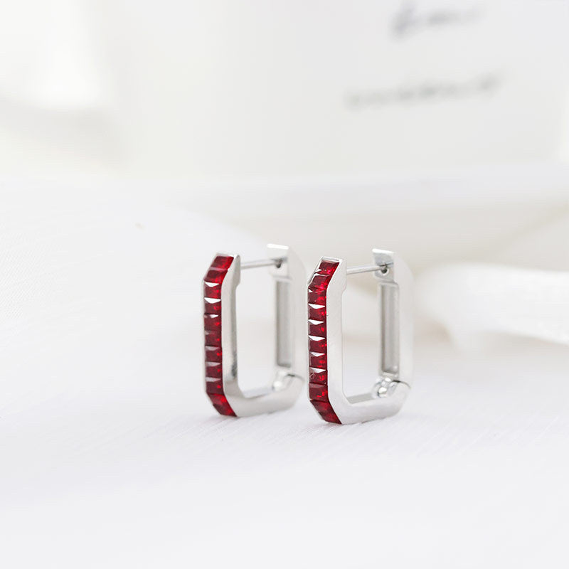 Fashion Geometric Titanium Steel Hoop Earrings Inlay Zircon Stainless Steel Earrings 1 Pair