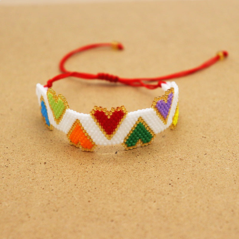 Ethnic Style Heart Shape Glass Knitting Women's Bracelets 1 Piece