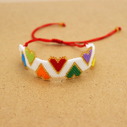 Ethnic Style Heart Shape Glass Knitting Women's Bracelets 1 Piece