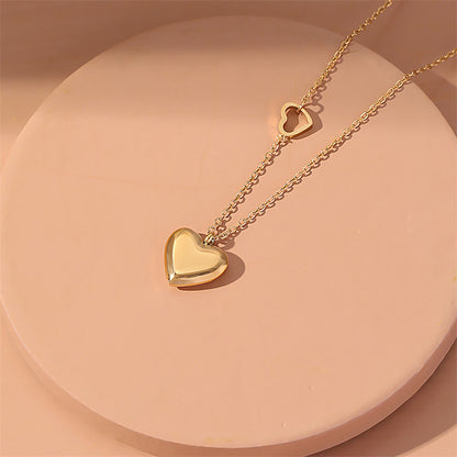 Fashion Heart Shape Titanium Steel Inlaid Gold Pendant Necklace