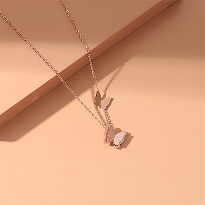 Fashion Heart Shape Titanium Steel Inlaid Gold Pendant Necklace