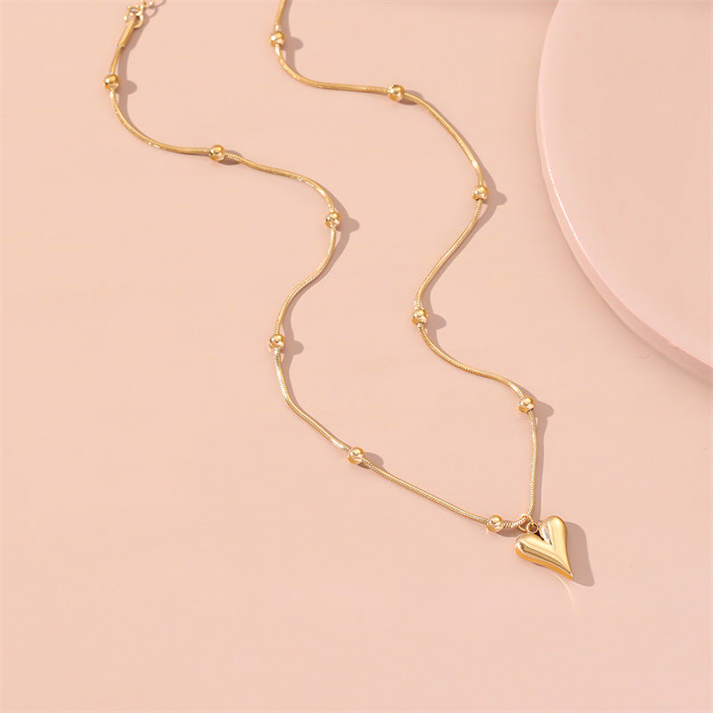 Fashion Heart Shape Titanium Steel Inlaid Gold Pendant Necklace