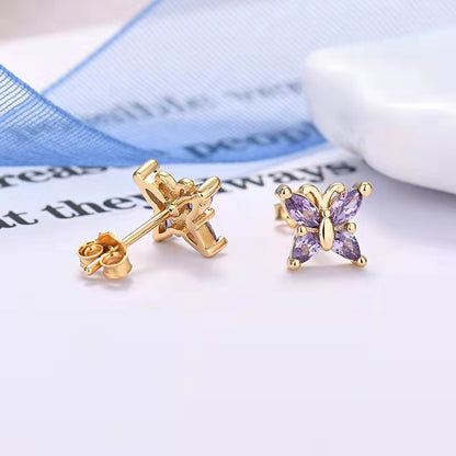 Simple Style Geometric Copper Plating Inlay Zircon Ear Studs 1 Pair