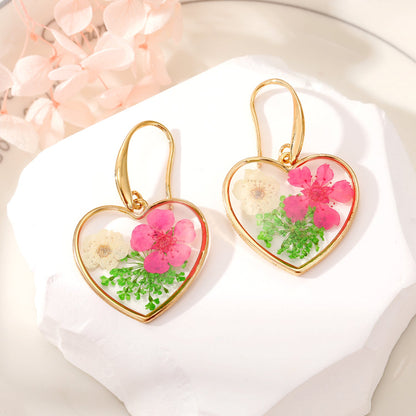 Simple Style Heart Shape Flower Alloy Epoxy Women'S Dangling Earrings 1 Pair