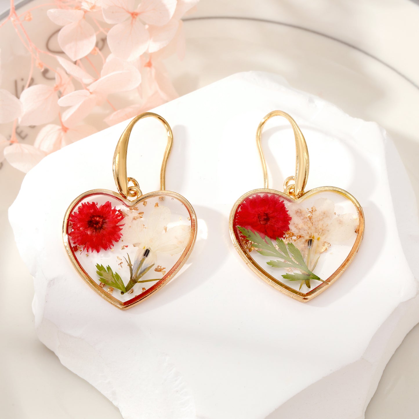 Simple Style Heart Shape Flower Alloy Epoxy Women'S Dangling Earrings 1 Pair