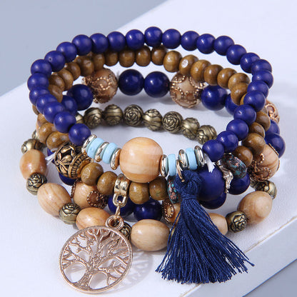 Bohemian Geometric Alloy Wood Beaded Bracelets 1 Set