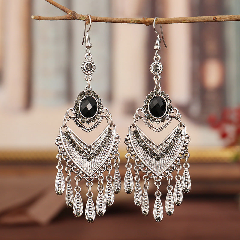 1 Pair Ethnic Style Geometric Metal Plating Rhinestones Women's Drop Earrings