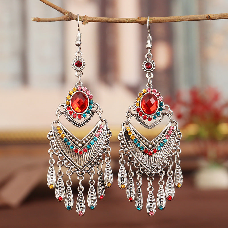 1 Pair Ethnic Style Geometric Metal Plating Rhinestones Women's Drop Earrings