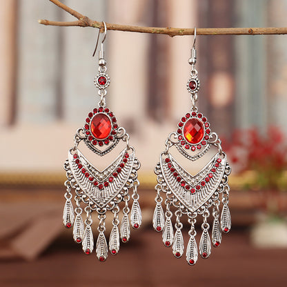 1 Pair Ethnic Style Geometric Metal Plating Rhinestones Women's Drop Earrings