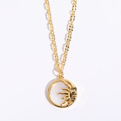 Retro Sun Moon Titanium Steel Enamel Plating Inlay Shell Zircon Pendant Necklace 1 Piece