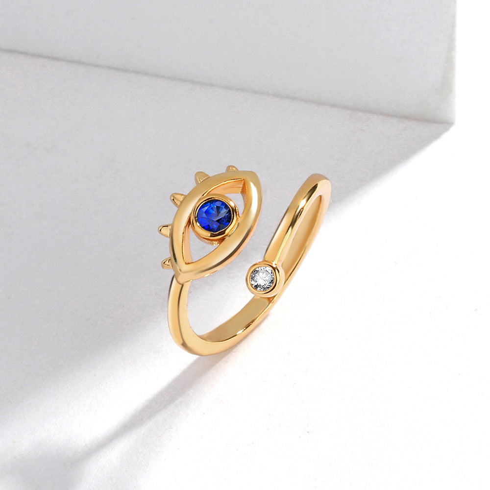 Fashion Devil's Eye Copper Plating Inlay Artificial Gemstones Open Ring