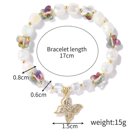 Fashion Heart Shape Butterfly Artificial Crystal Beaded Inlay Artificial Gemstones Women's Bracelets 1 Piece