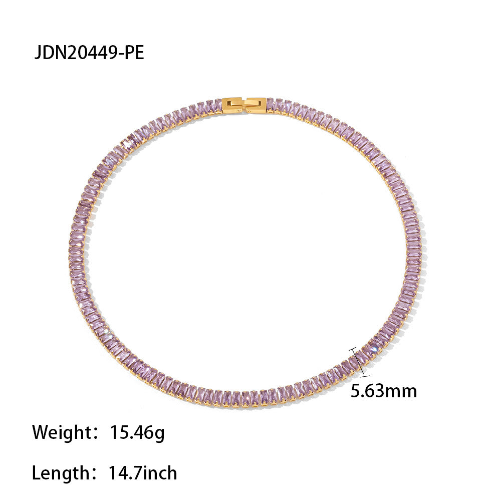 Fashion Multicolor Stainless Steel Inlay Zircon Necklace