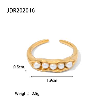 Modern Style Geometric Stainless Steel Pearl Plating Gold Plated Open Ring