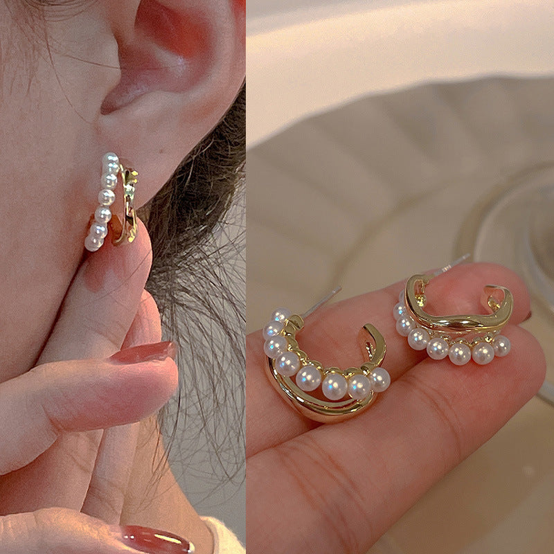 Fashion Heart Shape Flower Copper Beaded Plating Inlay Pearl Zircon Earrings Ear Studs 1 Pair