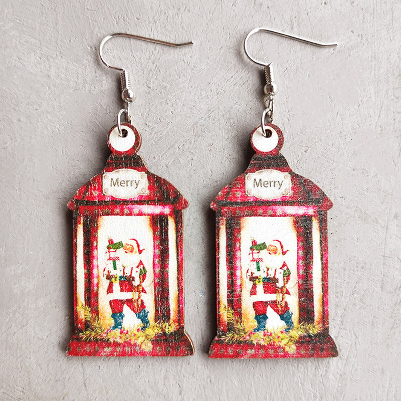 1 Pair Retro Christmas Tree Santa Claus Letter Wood Earrings