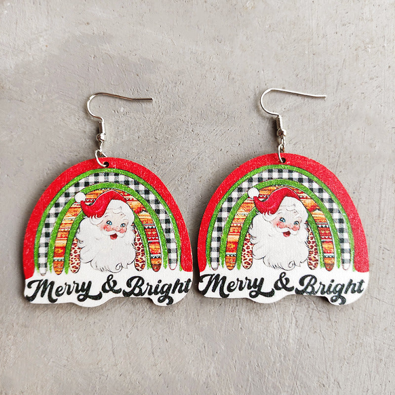 1 Pair Retro Christmas Tree Santa Claus Letter Wood Earrings