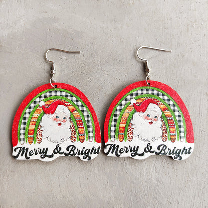 1 Pair Retro Christmas Tree Santa Claus Letter Wood Earrings