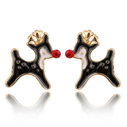 Cartoon Style Elk Alloy Enamel Rhinestones Women's Ear Studs 1 Pair