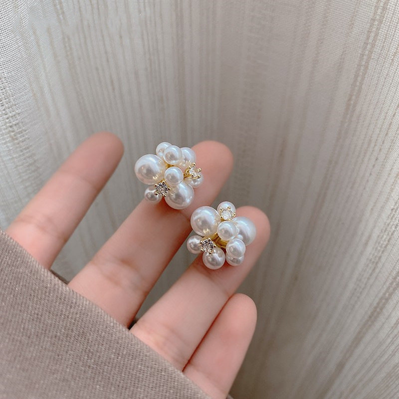 Fashion Flower Alloy Inlay Artificial Gemstones Pearl Women's Ear Studs 1 Pair