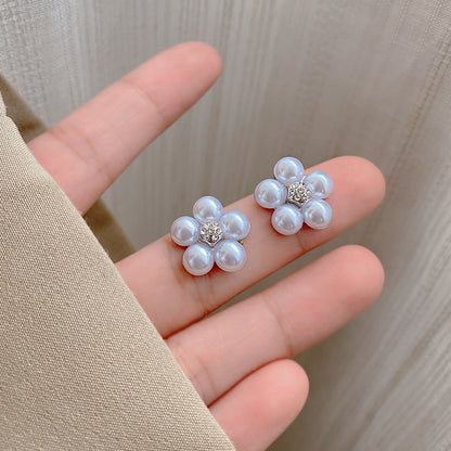 Fashion Flower Alloy Inlay Artificial Gemstones Pearl Women's Ear Studs 1 Pair