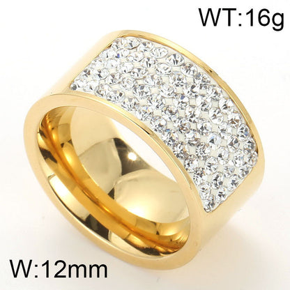 European And American Fashion Full Diamond Ring Stainless Steel Electroplated 18k Real Gold Exaggerated Large Mesh Woven Female Raw Ring Jewelry